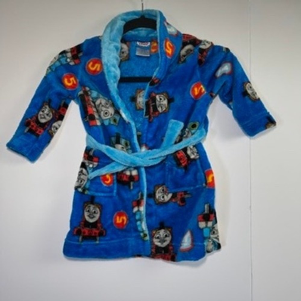 Thomas & Friends Boys Blue Fleece Bathrobe Size 3T Trains James Percy Robe